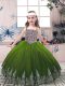 Hot Selling Olive Green Child Pageant Dress Party and Wedding Party with Beading and Embroidery Straps Sleeveless Lace Up