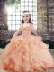 Peach Straps Side Zipper Beading and Ruffles Winning Pageant Gowns Sleeveless