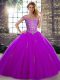 Designer Floor Length Purple Quinceanera Gown Tulle Sleeveless Beading