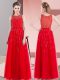 Customized Red Sleeveless Floor Length Beading Side Zipper Formal Dresses