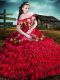 Red Off The Shoulder Neckline Embroidery and Ruffles 15th Birthday Dress Sleeveless Lace Up