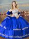 Admirable Sleeveless Satin Floor Length Lace Up Sweet 16 Dresses in Royal Blue with Beading and Embroidery