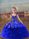 Dramatic Royal Blue Sleeveless Embroidery Lace Up Pageant Dresses