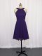 Ruching Evening Dress Purple Backless Sleeveless Knee Length