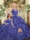 Superior Ruffles Quinceanera Gowns Lavender Backless Sleeveless Brush Train