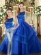Superior Royal Blue Tulle Lace Up Scoop Sleeveless Floor Length 15 Quinceanera Dress Ruffled Layers