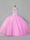 Unique Baby Pink Sleeveless Floor Length Sequins Zipper Quinceanera Gowns