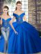 Royal Blue Sleeveless Brush Train Beading and Pick Ups Quince Ball Gowns