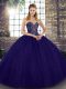 Glamorous Floor Length Purple Vestidos de Quinceanera Tulle Sleeveless Beading