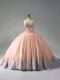 Custom Designed Peach Sweetheart Lace Up Beading and Appliques Sweet 16 Dresses Court Train Sleeveless