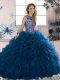 Royal Blue Ball Gowns Beading and Ruffles Sweet 16 Quinceanera Dress Lace Up Organza Sleeveless Floor Length