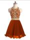 Mini Length Rust Red Prom Dresses Chiffon Sleeveless Beading