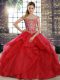 Classical Red Sleeveless Beading and Ruffles Lace Up Quinceanera Gown