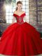 Red Sweet 16 Dresses Off The Shoulder Sleeveless Brush Train Lace Up