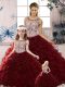 Superior Burgundy Sleeveless Organza Lace Up 15th Birthday Dress for Military Ball and Sweet 16 and Quinceanera