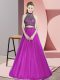 Fantastic Fuchsia Tulle Evening Dress Sleeveless Floor Length Beading