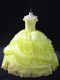 Wonderful Sleeveless Floor Length Lace and Sequins Lace Up 15 Quinceanera Dress with Yellow Green