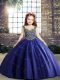 Royal Blue Ball Gowns Straps Sleeveless Tulle Floor Length Lace Up Beading Little Girls Pageant Gowns