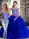 Dramatic Sleeveless Brush Train Lace Up Beading and Lace Quince Ball Gowns