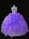Dramatic Lavender Ball Gowns Organza Straps Sleeveless Beading and Ruffles and Pick Ups Floor Length Zipper Quinceanera Gown