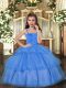 Blue Little Girls Pageant Gowns Party and Sweet 16 and Wedding Party with Ruffled Layers Straps Sleeveless Lace Up