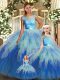 Most Popular Multi-color Scoop Neckline Beading and Ruffles Quinceanera Dresses Sleeveless Backless