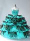 Affordable Blue And Black Sleeveless Beading and Ruffled Layers Floor Length Quinceanera Dress