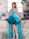 Affordable High Low Lace Up Blue for Prom and Party with Beading and Ruffles