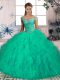 Pretty Brush Train Ball Gowns Ball Gown Prom Dress Turquoise Off The Shoulder Tulle Sleeveless Lace Up