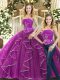 Two Pieces Quinceanera Dresses Purple Strapless Tulle Sleeveless Lace Up