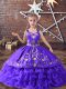 Lavender Ball Gowns Embroidery and Ruffled Layers Kids Formal Wear Lace Up Satin and Organza Sleeveless Floor Length