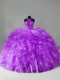 Brush Train Ball Gowns Quinceanera Dress Purple Halter Top Organza Sleeveless Zipper