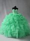 Inexpensive Scoop Sleeveless Organza Quince Ball Gowns Beading and Ruffles and Pick Ups Lace Up