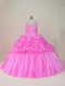 Decent Sleeveless Organza and Taffeta Brush Train Lace Up Vestidos de Quinceanera in Baby Pink with Beading and Appliques and Pick Ups