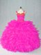 Fuchsia Straps Lace Up Beading and Ruffles Sweet 16 Dress Sleeveless