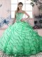 Sweetheart Sleeveless Quince Ball Gowns Brush Train Ruffled Layers Apple Green Organza