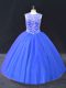Free and Easy Sleeveless Floor Length Beading Lace Up Quinceanera Gowns with Blue