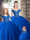 Off The Shoulder Sleeveless Brush Train Lace Up 15th Birthday Dress Royal Blue Tulle