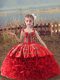 Red Straps Neckline Embroidery Child Pageant Dress Sleeveless Lace Up