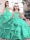 Aqua Blue Ball Gowns Tulle Scoop Sleeveless Beading and Ruffles Floor Length Lace Up Little Girls Pageant Dress