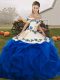 Royal Blue Ball Gowns Tulle Off The Shoulder Sleeveless Embroidery and Ruffles Floor Length Lace Up 15th Birthday Dress