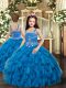 Latest Ball Gowns Little Girls Pageant Dress Wholesale Blue Straps Tulle Sleeveless Floor Length Lace Up