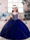 Simple Sleeveless Tulle Floor Length Lace Up Pageant Dress for Girls in Blue with Beading
