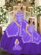 Floor Length Purple Sweet 16 Quinceanera Dress Satin and Tulle Sleeveless Beading and Embroidery