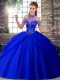 Fabulous Halter Top Sleeveless Tulle Vestidos de Quinceanera Beading and Pick Ups Brush Train Lace Up