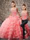 Watermelon Red Sleeveless Beading and Ruffled Layers Lace Up 15 Quinceanera Dress
