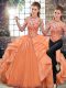 Hot Sale Orange Halter Top Lace Up Beading and Ruffles 15th Birthday Dress Sleeveless