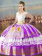Floor Length Lace Up Quinceanera Gowns Lilac for Sweet 16 and Quinceanera with Embroidery and Ruffled Layers