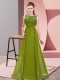 Low Price Olive Green Empire Scoop Sleeveless Chiffon Floor Length Zipper Beading and Appliques Wedding Party Dress