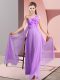 Floor Length Lavender Bridesmaids Dress Chiffon Sleeveless Hand Made Flower